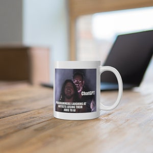 AI Takeover Surprise witte keramische koffiekopje - ChatGPT meme mok - grappig Chat GPT cadeau idee - Undertaker meme - geheime kerstman - kantoorcadeau