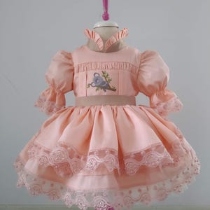 Peach Baby Girl Dress with Koala Embroidery, Handmade Birthday or Special Occasion Dress