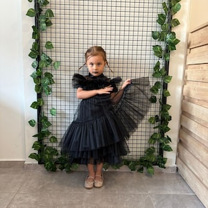 Wednesday Addams Inspired Black Tulle Dress: Gothic Halloween Costume