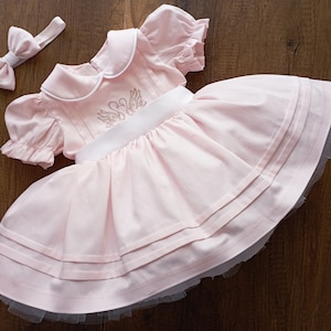 Swan Embroidery Pink Dress: Cotton Satin Birthday Party Princess Dress