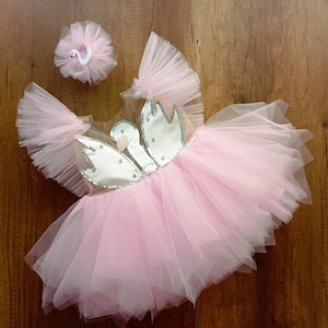 Vestido de tule para bebê: apliques de cisne pequeno, design de aniversário