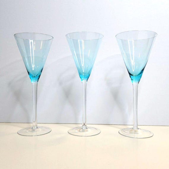 Aqua Blue Circleware TALL Wine Glasses - Set of 3 | Elegant & Vibrant  Glassware