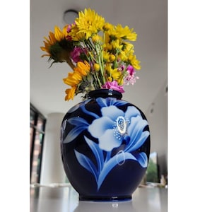 Fred Roberts Co. Blue Floral Vase - Made in Japan - Farmhouse/Cottage/Gift