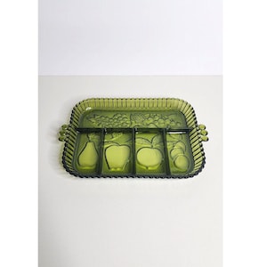 Indiana Glass Vintage Avocado Green Relish Dish Fruit Tray