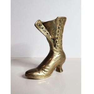 Vintage Victorian Lady&#39;s Brass Buttoned Boot Vase