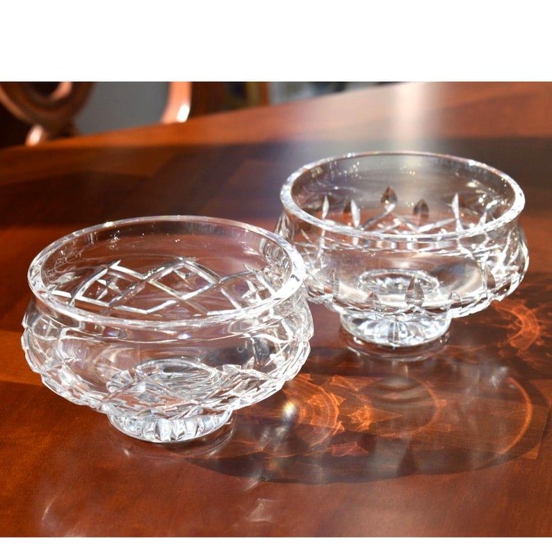 Pair of Waterford Crystal Bowls Carlow and Lismore Patterns 5" 画像 1