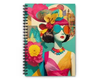 Colorful Vintage Collage Spiral Notebook | 59 sheets | Ruled Line