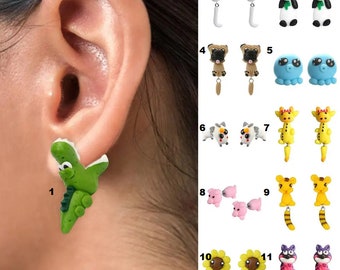 3pairs Cartoon 3D Dinosaur Bite Stud Earrings Cute Soft Animal Shape Clay Earrings Jewelry Girls Kawaii Sweet Earring for Female