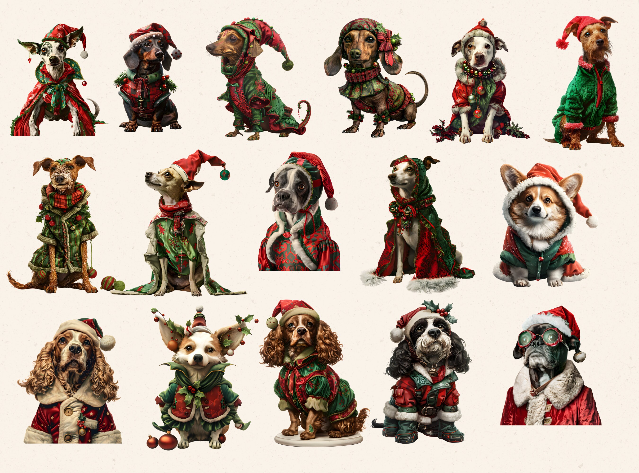 Christmas Dogs Watercolor Clipart, Cute and Funny Dog Breeds Clipart ...