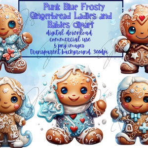 Printable Lebkuchen Mann Clipart, limitierte Auflage von coolen eisigen Punk Lebkuchen Damen und Babys, für Weihnachten oder Baby Shower Designs