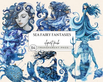 Under The Sea Watercolor Clipart, Undersea Clipart, Watercolor Ocean Waves Clipart, Watercolor Ocean Clipart, Sea Fairy Clipart, Ocean Fairy