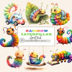 Watercolor Caterpillar Clipart, Caterpillar Clip Art, Insects Clipart Watercolor, Back To School Caterpillar, Nursery Wall Art, Nursery Png