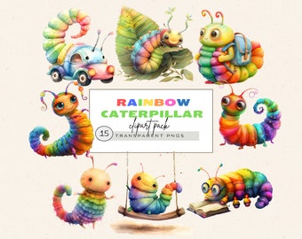 Watercolor Caterpillar Clipart, Caterpillar Clip Art, Insects Clipart Watercolor, Back To School Caterpillar, Nursery Wall Art, Nursery Png