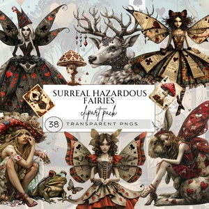 Clipart jardin de fées et champignons, objets éphémères fantaisistes, cartes de fées, objets éphémères fantaisistes, fées lunatiques, clipart jardin féerique magique