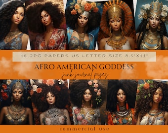 Black Woman Junk Journal Ephemera, Afro American Woman Images, Bohemian Woman Junk Journal Pages, Boho Afro American, Junk Journal Kit