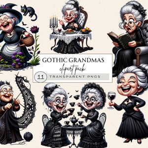 Alte Dame Png, Gotische alte Dame Clipart, Alte lustige Damen Png, Gothic Oma Clipart, kommerzielle Nutzung, Lustige ältere Frau Png, Gothic Oma