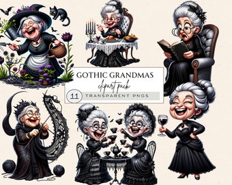 Old Lady Png, Gothic Old Lady Clipart, Old Funny Ladies Png, Gothic Grandma Clipart, Commercial Use, Funny Elderly Woman Png, Gothic Grannie