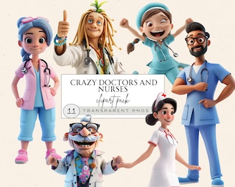 Krankenschwester Clipart, Doktor verrücktes Png, zukünftige Krankenschwester Clipart, Pflegekraft Clipart, Krankenschwester Scrub Clipart, medizinisches Clipart, Aquarell, Hippie Doktor