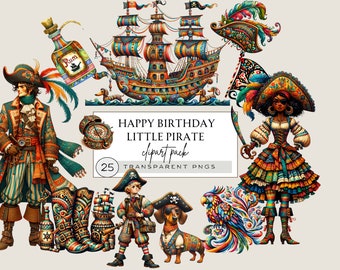 Pirate Birthday Png, Pirate Png Bundle, Pirate Ship Png, Colorful Pirates, Parrot, Baby Boy Clipart, Pirate Watercolor Cliipart Bundle
