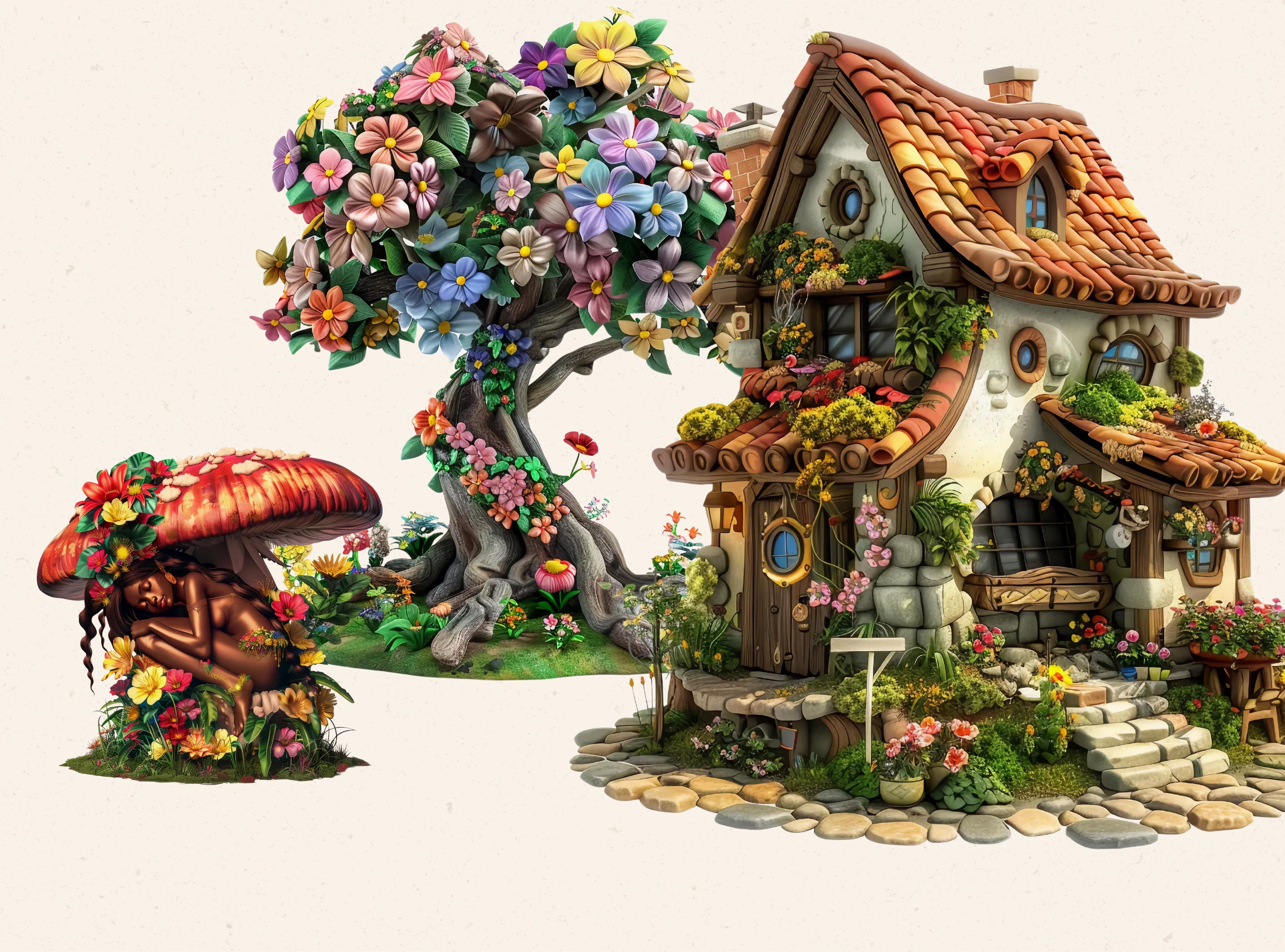 Magical Fairy Garden Clipart, Floral Fairy Garden Clipart, Magical ...