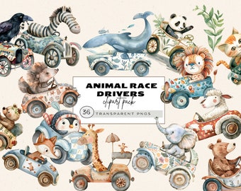 Baby Race Car Clipart, Race Car Driver Clipart, Racing Birthday, Retro Race Car, Race Car Birthday, Animal Racers, Animals Driving Car Png