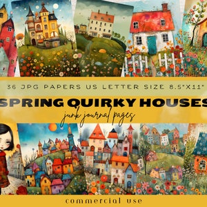 Whimsical Houses For Junk Journal, Mixed Media Houses Junk Journal Paper, Spring Digital Paper, Junk Journal For Spring, Commercial Use