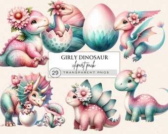 Girly Dinosaur Clipart, Cute Dinosaur Themed Watercolor Clipart, Dinosaur Skeleton Clipart, Dinosaur Egg Clipart, Gift Dinosaur Clipart