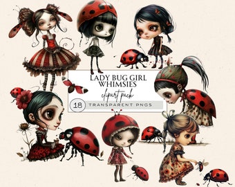 Marienkäfer Clipart, Marienkäfer Png, schrullig Mädchen Clipart, Clipart wunderliche Mädchen, Marienkäfer Mädchen, Freunde mit Marienkäfer, kommerzielle Nutzung, Digital