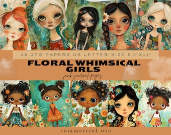 Whimsical Girls Junk Journal Pages, Whimsical Ephemera, Whimsical Junk Journal Papers, Whimsical Digital Papers Girls Digital Papers, Quirky