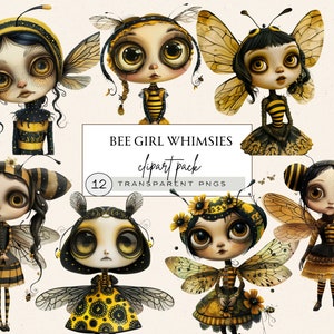 Whimsical Quirky Girl Clipart, Bee Girl Clipart, Bee Theme Clipart, Bee Shirt Png, Whimsical Bee Girl, Quirky Clipart Watercolor, Quirky Png