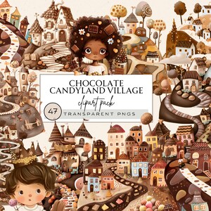 Candyland Clipart, Chocolate Candyland Village, Quirky House Clipart, Chocolate Houses, Chocolate Quirky Girl, Sweet Treats Watercolor