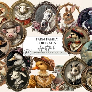 Acuarela peculiar animal clipart, acuarela peculiar animales de granja clipart, imágenes prediseñadas de animales locos, retratos de animales png, granja de animales caprichosa