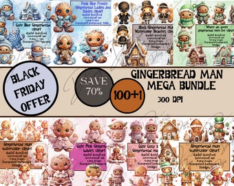 Pastel Gingerbread Clipart, mega bundle pink, blue, green, black and some frosty cuties, 300 dpi png, Black Friday Deal, bargain png images
