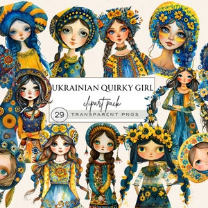 Quirky Girls Clipart, Whimsy Girl Clipart, Whimsical Quirky Girl Clipart, Whimsical Girl Clipart, Ukrainian Folk Girl Clipart, Fun Girl