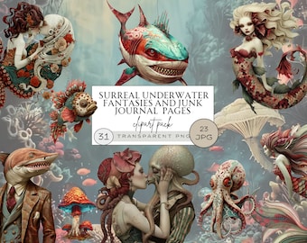 Surreal Clipart, Undersea Clipart, Coral Reef Clipart, Ocean Junk Journal Kit, Junk Journal Kit Nautical, Under The Sea Watercolor Clipart