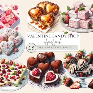 Watercolor Cute Valentines Candy Shop Clipart, Candy Shop Clipart, Valentines Day Clipart Sweets, Land Of The Sweets Clipart, Marshmallow