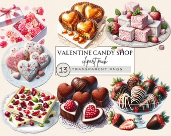 Watercolor Cute Valentines Candy Shop Clipart, Candy Shop Clipart, Valentines Day Clipart Sweets, Land Of The Sweets Clipart, Marshmallow
