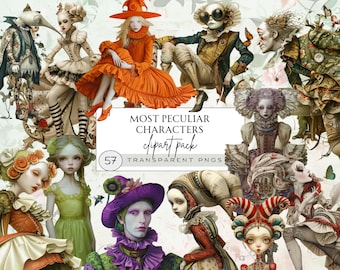 Whimsical Quirky Girl Clipart, Whimsical Ephemera, Whimsical Clipart, Whimsical Junk Journal, Quirky People Clipart, Peculiar People Clipart
