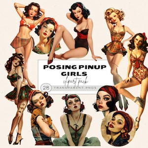 Pin Up Girls Clipart, Pin Up Girls Png, Pinup Girls, 50s Woman Clipart, Girl In Bikini Clipart, Surreal 50s Clipart, Realistic Woman Images