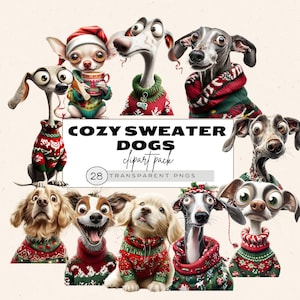 Quirky Christmas Dog Clipart, Christmas Dog Breeds Clipart, Whimsical Christmas Dogs, Cute Dog Clipart,  Quirky Dog Png, Funny Dog Mug Png