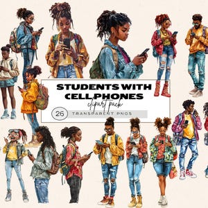 Paquete de imágenes prediseñadas de adolescente, imágenes prediseñadas de adolescente, imágenes prediseñadas educativas, estudiantes con teléfonos celulares, imágenes prediseñadas de chica de moda, imágenes prediseñadas de adolescente