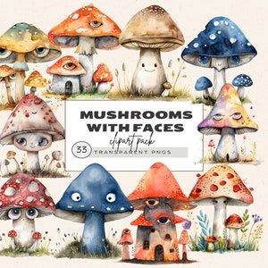 Pacchetto di clipart di funghi mistici magici, giardino fatato e clipart di funghi, illustrazione di funghi divertenti, casa dei funghi, psichedelico