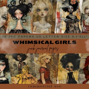 Whimsical Girls Junk Journal Pages, Junk Journal Paper Outpost, Newspaper Junk Journal, Neutral Junk Journal, Junk Journal Kit Black Girl