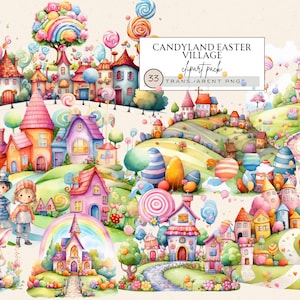 Clipart Candyland, Candyland Birthday Png, Candyland Png, Whimsical House Clipart, Village House Clipart, Easter Village Clipart, Easter Png