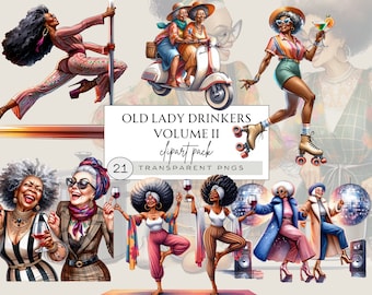 Funny Old Lady Clipart, Old Ladies Watercolor Clipart, Best Friends Watercolor Clipart, Quirky Old Lady Clipart, Funny Old Lady Png, Gift