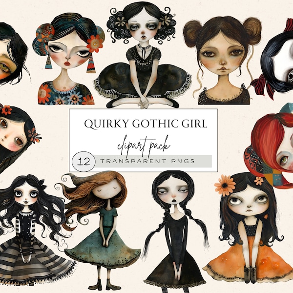 Gothic Puppe Clipart, Skurrile Mädchen Clipart, Schrulliges Mädchen Clipart, Schrulliges Mädchen Png, Halloween Mädchen Clipart, Traurige Mädchen, Süße Gothic