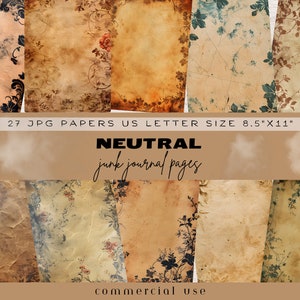 Neutral Junk Journal Kit, Junk Journal Base, Floral Junk Journal Page, Digital Paper, Neutral Digital Background, Shabby Chic Junk Journal