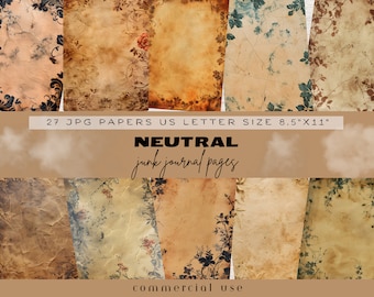 Neutral Junk Journal Kit, Junk Journal Base, Floral Junk Journal Page, Digital Paper, Neutral Digital Background, Shabby Chic Junk Journal
