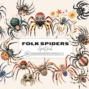 Imágenes prediseñadas de arañas populares, imágenes prediseñadas de arañas surrealistas, animales peculiares, imágenes prediseñadas de guardería de arañas, arañas populares en formato PNG, insectos de arte popular, regalo para amantes de las arañas