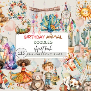 Boho Baby Doodle Clipart, Clipart de aniversário de cobra, Boho Woodland Animals Clipart Pacote aquarela, Pacote de aniversário Boho, Uso comercial